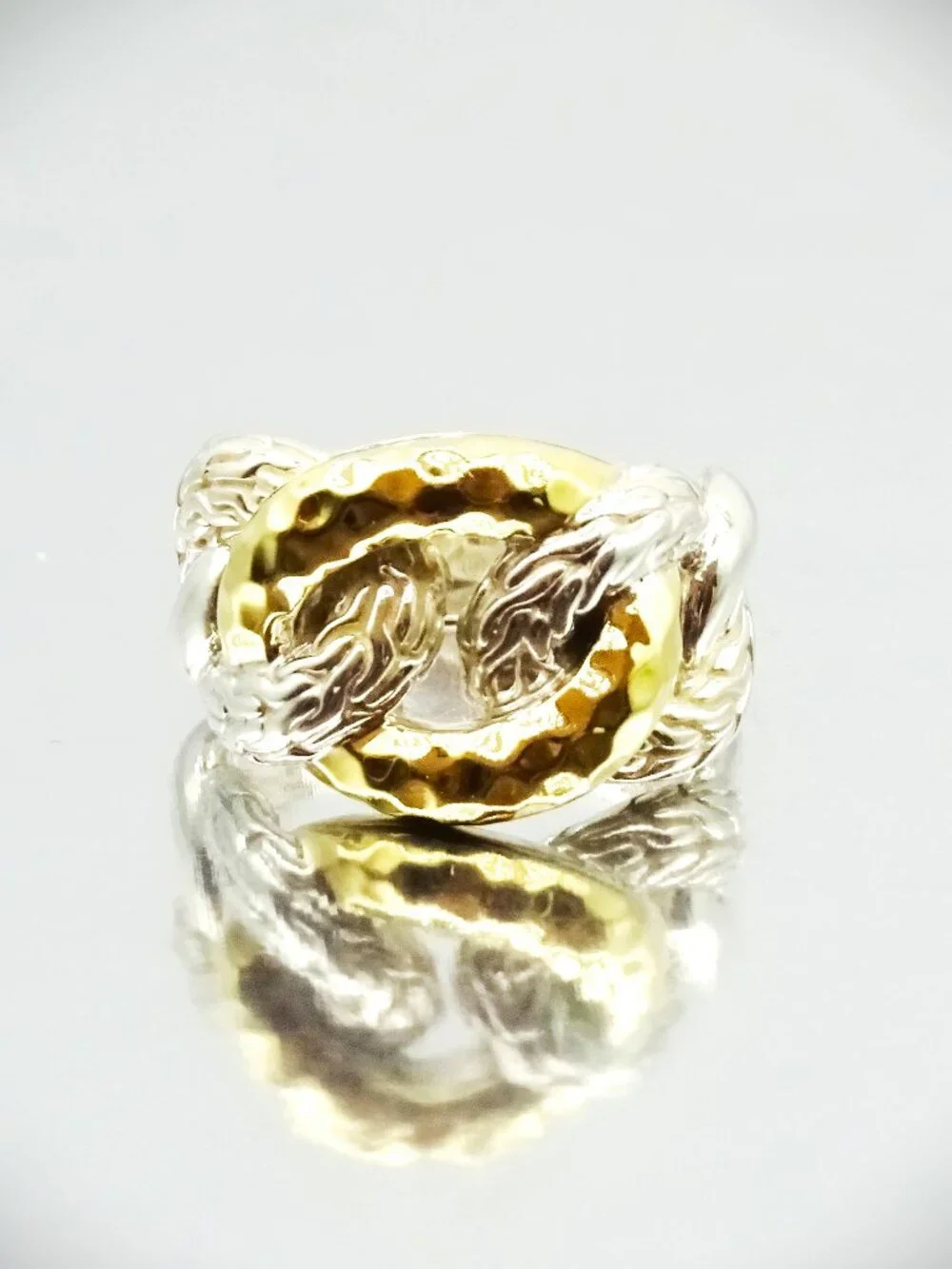 JOHN HARDY Chain Collection Sterling Silver 18K Yellow Gold  Ring Size 8.5